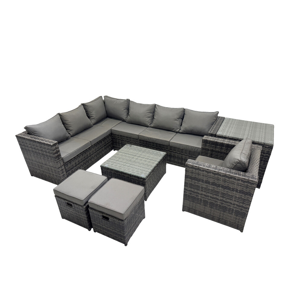 B&Q - Rattan Garden Furniture Patio Furniture Sets With Chair Square Coffee Table Side Table 2 Small Footstools Dark Grey Mixed - Image 2
