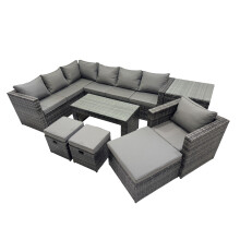 Fimous 8 Pieces Garden Furniture Corner Sofa Set & 3 Footstools Side Table