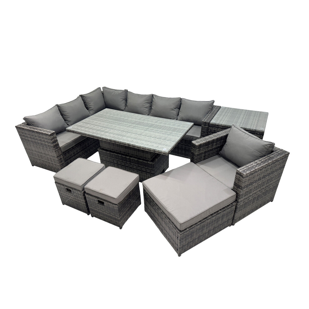 Fimous 10-Seater Corner Sofa Set Rattan Garden Furniture Dining Set