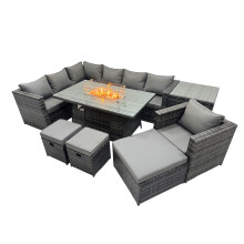 Fimous Rattan Garden Furniture Dining Set 10-seater with Side Table 3 Stool