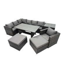 Fimous Outdoor PE Rattan Sofa Set with with Side Table 2 Big Stool
