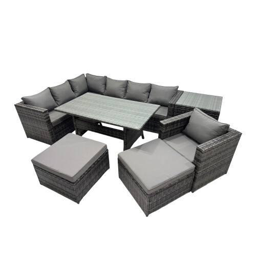 Fimous Fimous Outdoor PE Rattan Sofa Set with with Side Table 2 Big Stool