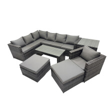 Fimous 7 Pieces Garden Furniture Corner Sofa Set & 2 Big Footstool Side Table