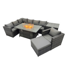 Fimous Rattan Garden Furniture Dining Set 8-seater with Big Stool Side Table