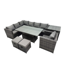 Fimous 9-seater Rattan Garden Furniture Dining Set & 2 Small Stool Side Table