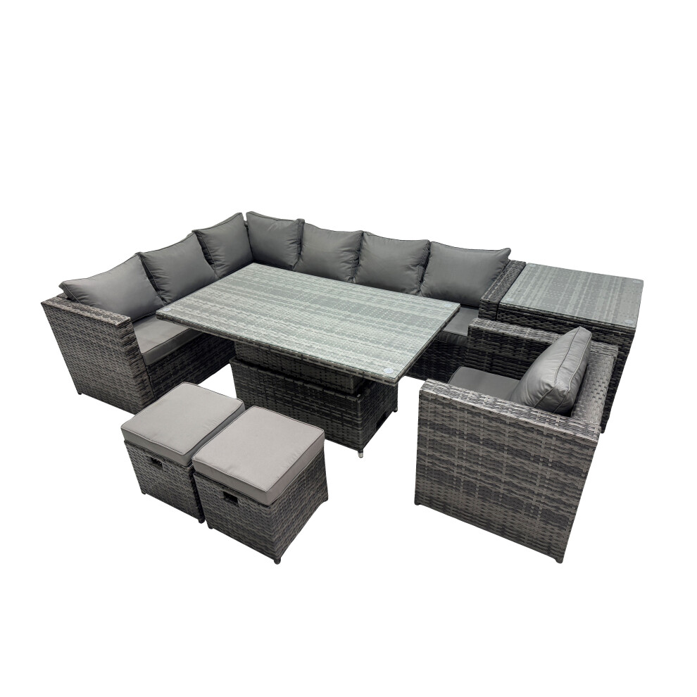Fimous 9-seater Rattan Garden Furniture Dining Set & 2 Small Stool Side Table