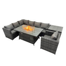 Fimous Rattan Garden Furniture Dining Set 7-seater with Side Table