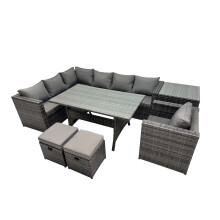 Fimous Outdoor PE Rattan Sofa Set with with Chair 2 Small Stool Side Table