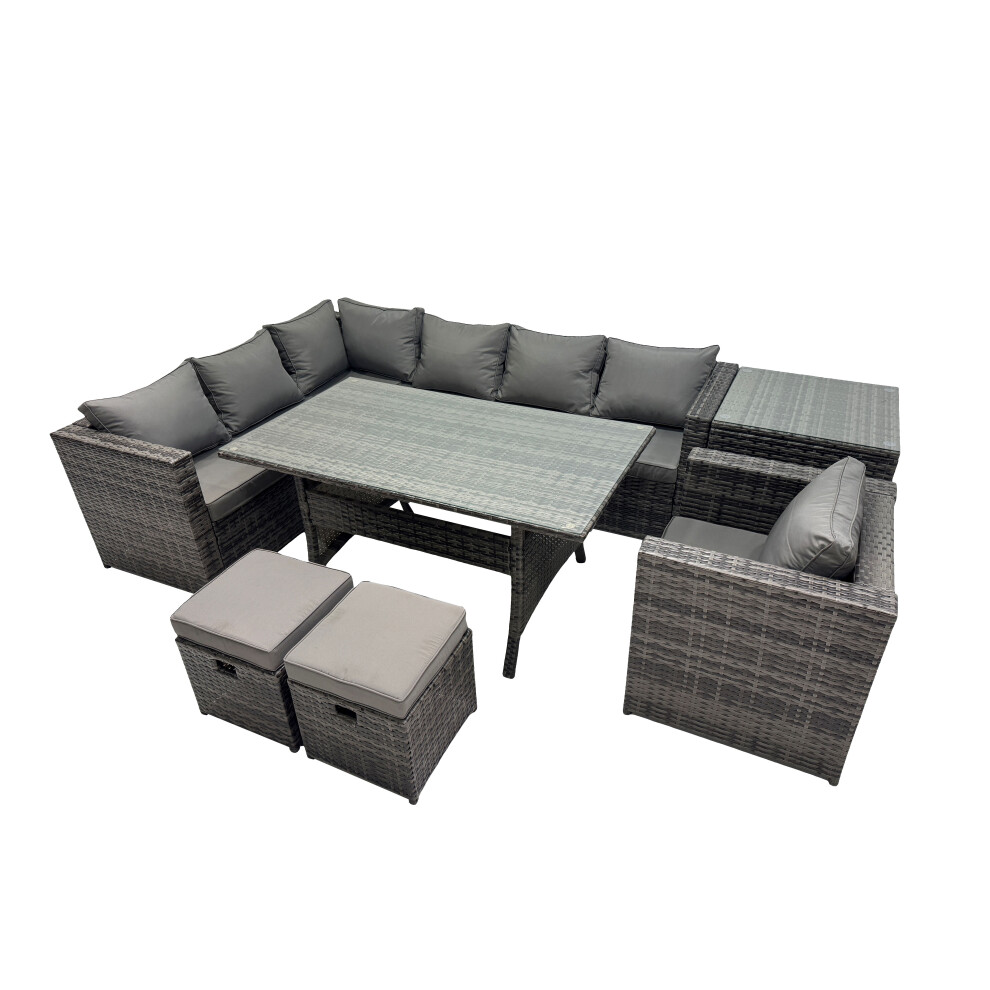 Fimous Outdoor PE Rattan Sofa Set with with Chair 2 Small Stool Side Table