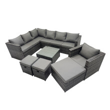 Fimous Patio Furniture Sets with Corner Sofa Chair Coffee Table 3 Footstools