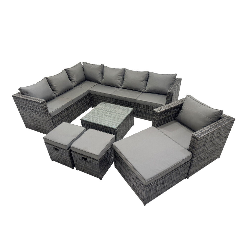 Fimous Patio Furniture Sets With Corner Sofa Chair Coffee Table 3 Footstools
