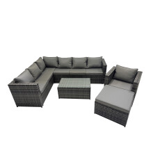 Fimous Outdoor Rattan Garden Furniture Set with Big Stool Dark Grey Mixed