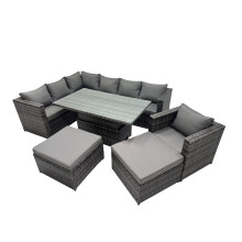Fimous 9-seater Rattan Garden Furniture Dining Set with 2 Big Stool