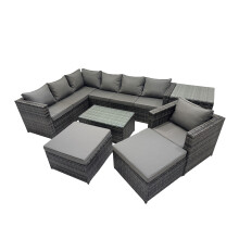 Fimous Outdoor Rattan Garden Furniture Set with 2 Big Stools Side Table