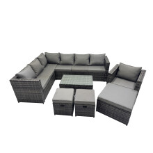 Fimous Outdoor Rattan Garden Furniture Set with 2 Small Stool Dark Grey Mixed