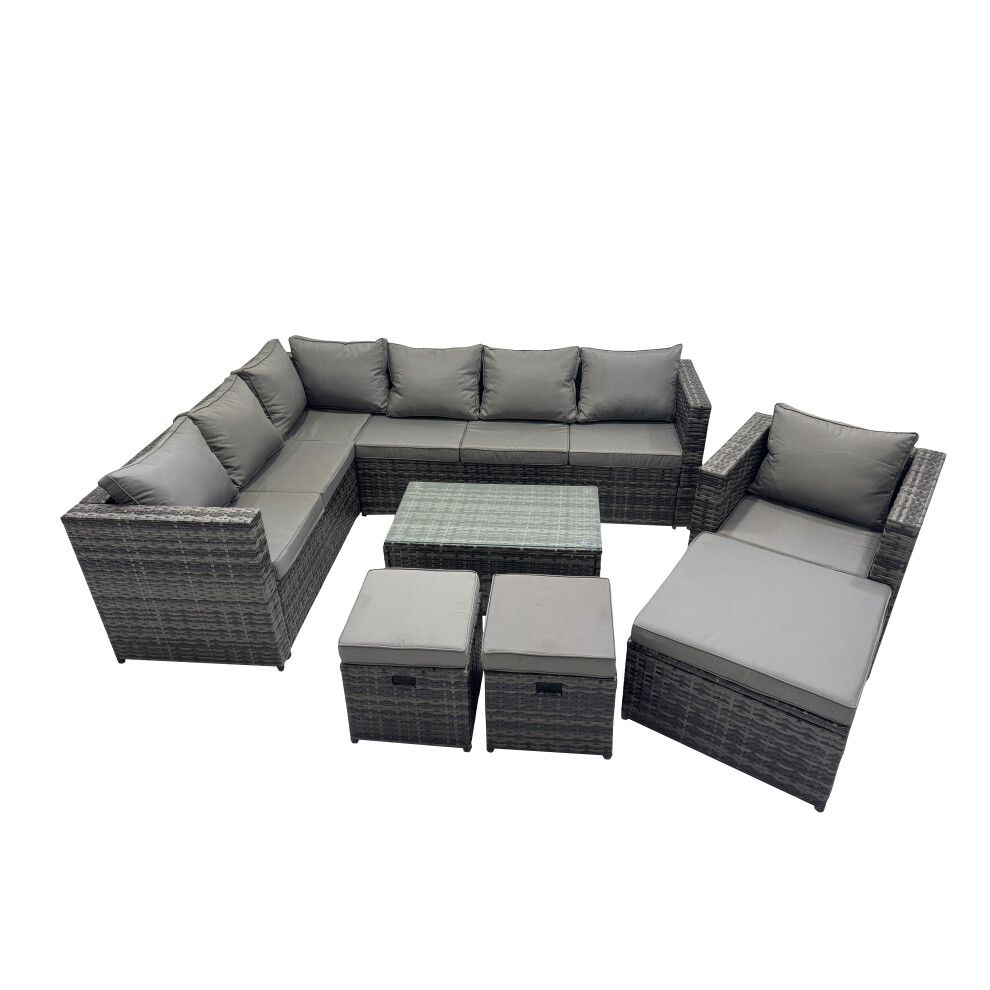 Fimous Unisex Dark Grey Outdoor Rattan Garden Furniture Set With 2 Stool Mixed Small - Image 2