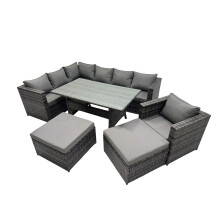 Fimous Outdoor PE Rattan Sofa Set with with Chair 2 Big Stools