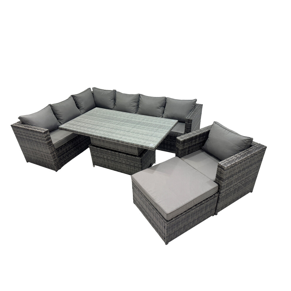 Fimous 8-seater Rattan Garden Furniture Dining Set with Big Stool