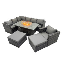 Fimous Rattan Garden Furniture Dining Set 9- with 2 Big Stools