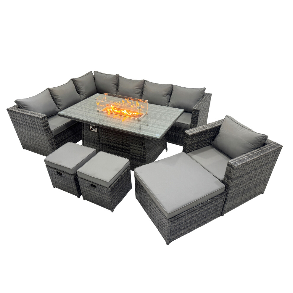 Fimous Rattan Garden Furniture Dining Set 10-Seater With 3 Stool