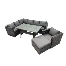 Fimous Outdoor PE Rattan Sofa Set with with Chair Big Stool