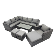 Fimous 7 Pieces Garden Furniture Corner Sofa &3 Footstools Dark Grey Mixed