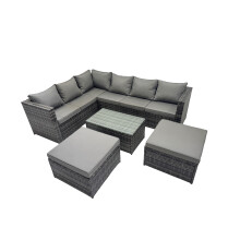 Fimous Outdoor Rattan Garden Furniture Set with 2 Big Stools Dark Grey Mixed