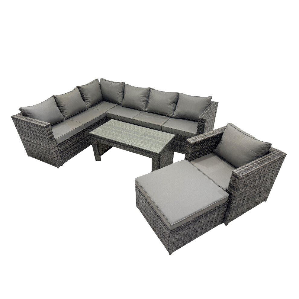 Fimous 5 Pieces Garden Furniture Corner Sofa &Big Footstool Dark Grey Mixed