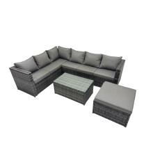 Fimous Outdoor Rattan Garden Furniture Set with Big Stool Dark Grey Mixed