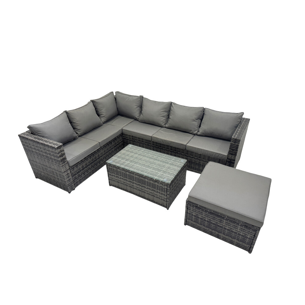 Fimous Outdoor Rattan Garden Furniture Set With Big Stool Dark Mixed Grey