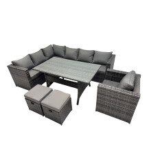 Fimous Outdoor PE Rattan Sofa Set with with Chair 2 Small Stool