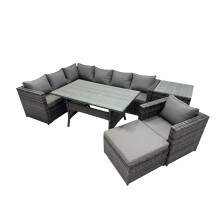 Fimous Outdoor PE Rattan Sofa Set with with Chair Big Stool Side Table