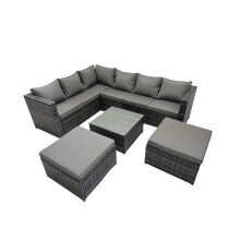 Fimous Patio Furniture Sets with Corner Sofa Coffee Table 2 Big Footstools