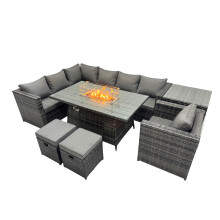 Fimous Rattan Garden Furniture Dining Set 9-seater with Side Table 2 Stool