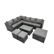 Fimous Outdoor Rattan Garden Furniture Set with 3 Stools Dark Grey Mixed