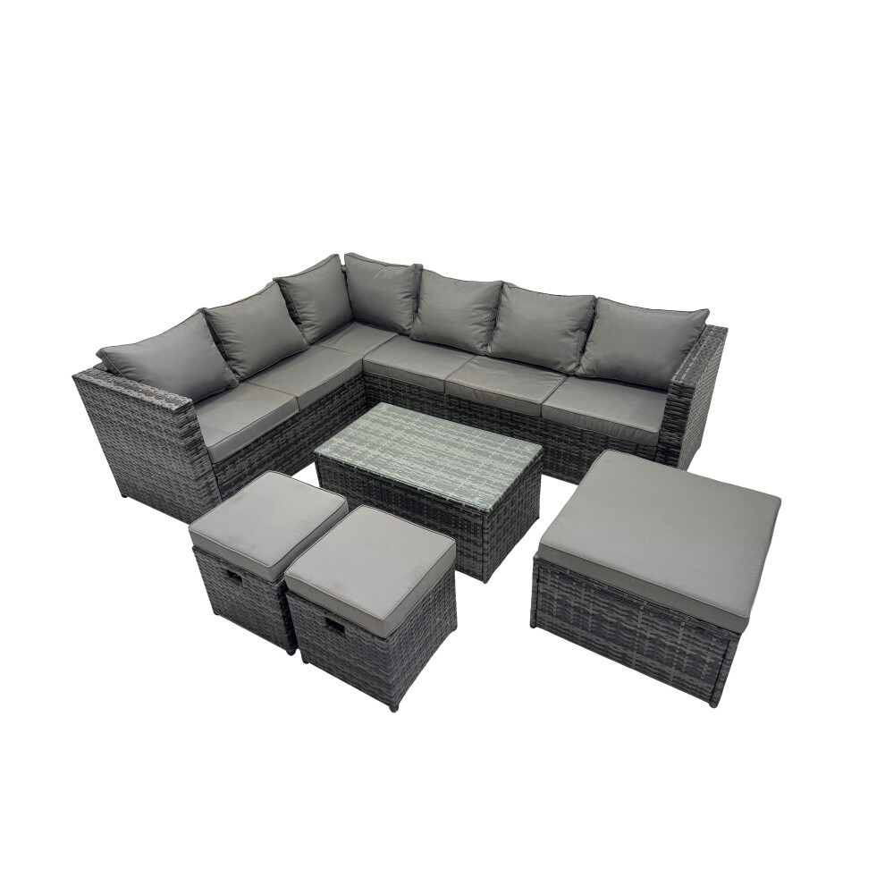Fimous Outdoor Rattan Garden Furniture Set With 3 Stools Dark Mixed Grey