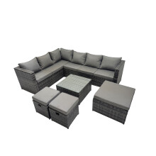 Fimous Patio Furniture Sets with Corner Sofa Square Coffee Table 3 Footstools
