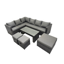 Fimous 6 Pieces Garden Furniture Corner Sofa Set Set with Cushions Footstools