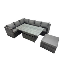 Fimous 7-seater Rattan Garden Furniture Dining Set with Big Stool