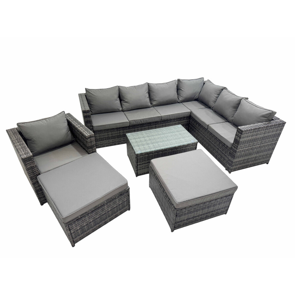 Fimous Rattan Garden Furniture Set With 2 Big Stools Chair Dark Mixed Grey