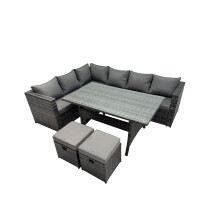 Fimous Outdoor PE Rattan Sofa Set with with 2 Small Stools