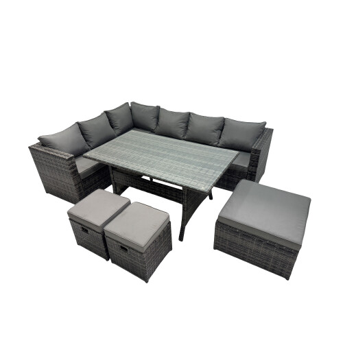 Fimous Fimous Outdoor PE Rattan Sofa Set with with 3 Stools