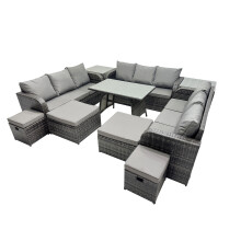 Fimous Garden Rattan Furniture Set 13 Seater with 3 Seater Sofa 2 Side Tables