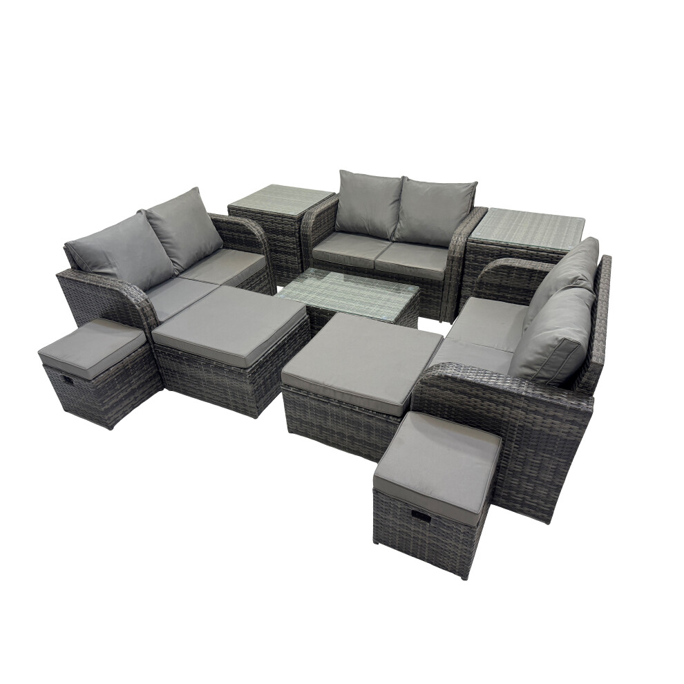 Fimous Unisex Dark Grey Garden Rattan Furniture Set Seater With 4 Stools 2 Side Tables In Size 10 - Image 2
