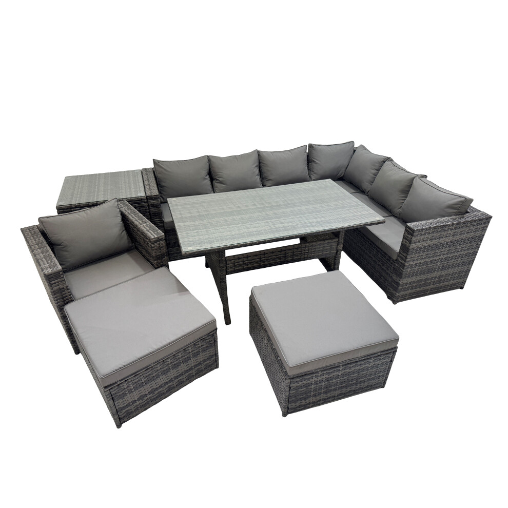 Fimous Unisex Dark Grey Seater Patio Dining Corner Sofa Sets With Chair 2 Stools Side Table In Size 9 - Image 2