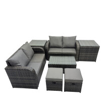 Fimous Garden Rattan Furniture Set 6 Seater with 2 Small Stools 2 Side Tables