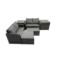 Fimous Garden Rattan Furniture Set 5 Seater with 2 Side Tables Big Stool