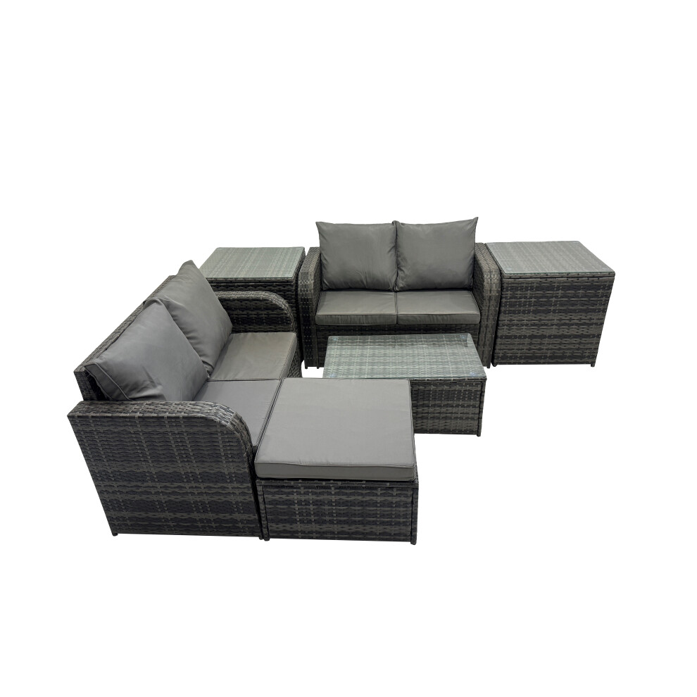 B&Q - Outdoor Love Sofa Coffee Table Set Garden Rattan Furniture Set 5 Seater With 2 Side Tables Big Stool Dark Grey - Image 2