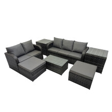 Fimous Garden Rattan Furniture Set 7 Seater with 2 Side Tables 2 Big Stool
