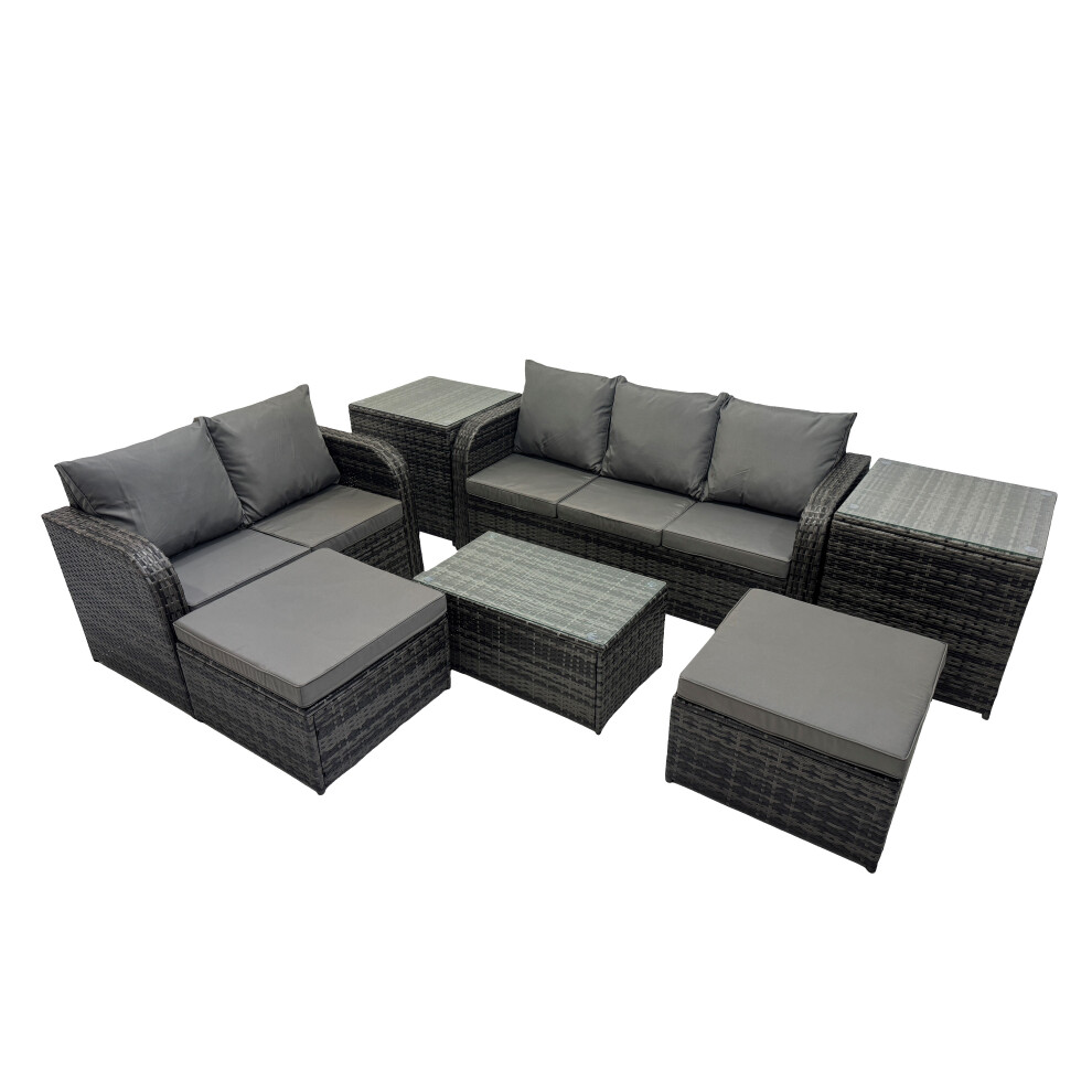 Fimous Garden Rattan Furniture Set 7 Seater with 2 Side Tables 2 Big Stool
